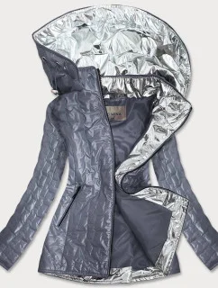 Šedá dámska bunda s ozdobnými vsadkami (MM50)