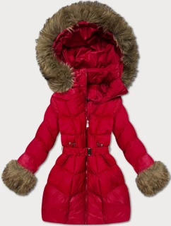 Dámska prešívaná prechodná bunda s kožušinou J Style Dark Red (5M3357-1)