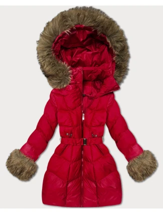 Dámska prešívaná prechodná bunda s kožušinou J Style Dark Red (5M3357-1)