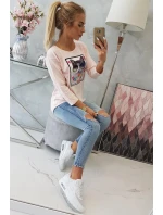 Blúzka s 3D grafikou mačky púdrovo ružová Blúzka s 3D grafikou mačky púdrovo ružová