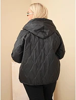 Dámska bunda vo veľkosti Plus Size s kapucňou a leopardovým lemovaním, čierna