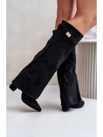 Kozaki Eko Zamszowe Obcas Słupek Na Zamek Ocieplane Wywinięta Cholewka Beżowe Evyra