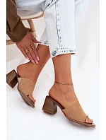 Dámske semišové kožené papuče na podpätku Zazoo 40519 dark beige Dámske semišové kožené papuče na podpätku Zazoo 40519 dark beige