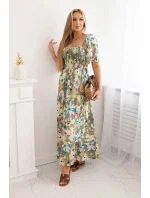 Viskózové šaty s volánovým výstrihom 29477 khaki - Kesi Viskózové šaty s volánovým výstrihom 29477 khaki - Kesi