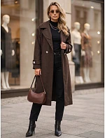 Dlhý dámsky kabát s viazaním v páse, čokoládová farba, FashionStreet NY0808 Dlhý dámsky kabát s viazaním v páse, čokoládová farba, FashionStreet NY0808