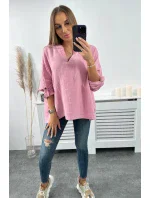 Mušelínová blúzka s vyhrnutými rukávmi tmavo ružová Mušelínová blúzka s vyhrnutými rukávmi tmavo ružová