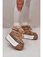 Skórzane Śniegowce Damskie Na Grubej Podeszwie Z Futerkiem Panterka Big Star OO274A208 Brązowe