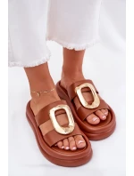 Klapki Damskie Na Platformie Ze Złotym Detalem Camel Ularinea