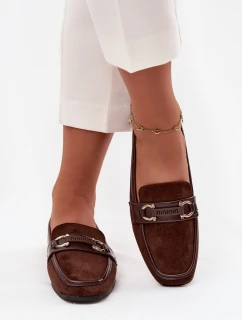 Mokasyny Loafersy Damskie Z Ozdobnym Elementem Czekoladowe Evelora