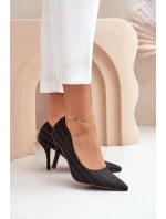 Materiałowe Szpilki Damskie W Paski Czarne Tifidra