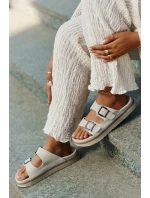 Zamszowe Klapki Damskie Z Klamrami D.Franklin DFSH405001 Beżowe