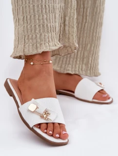 Klapki Damskie Na Płaskim Obcasie Z Kokardą Białe Sallariela