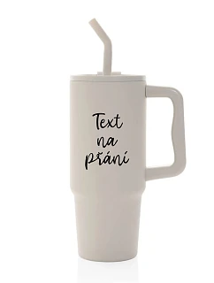 TEXT NA ŽIADOSŤ - béžový cestovný termohrnček 900 ml