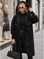 Dámsky dlhý kabát z ovčej kože s kapucňou, čierny, FashionStreet NY0798 Dámsky dlhý kabát z ovčej kože s kapucňou, čierny, FashionStreet NY0798