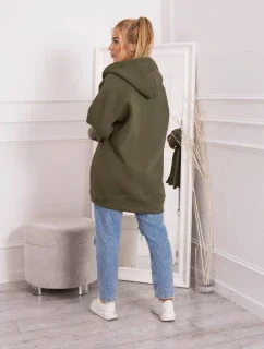 Zateplená bunda s viazaním v páse khaki farby