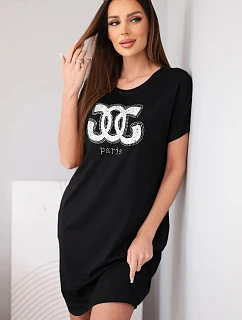 Dámske viskózové šaty s krátkymi rukávmi a ozdobnou potlačou čierne