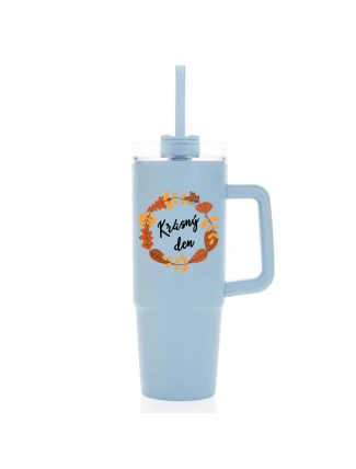 KRÁSNÝ DEN (PODZIM) - světle modrý cestovní termohrnek s průhledným víčkem 900 ml  