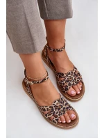 Skórzane Sandały Damskie Na Płaskim Obcasie Panterka Zazoo 3688 Brązowe