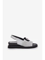 Sandały Damskie Na Koturnie Srebrne Isnnoria