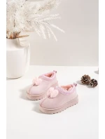 Dětské sněhule s výšivkou a mašlí Růžové Daven