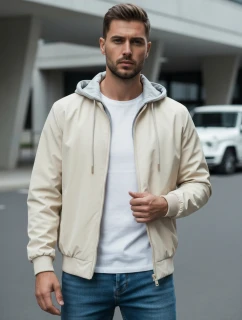 Pánska bunda bomber s kapucňou biela FashionStreet TX5020