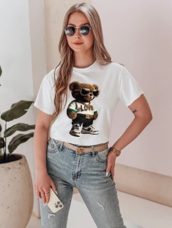 Dámske bavlnené tričko s medvedíkom biele FashionStreet RY2862