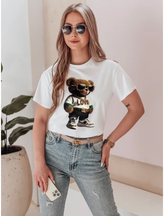 Dámske bavlnené tričko s medvedíkom biele FashionStreet RY2862 Dámske bavlnené tričko s medvedíkom biele FashionStreet RY2862