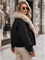 Krátka dámska bunda s odnímateľnou kožušinou, čierna, FashionStreet TY5841 Krátka dámska bunda s odnímateľnou kožušinou, čierna, FashionStreet TY5841