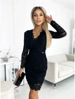 Čierne čipkované šaty s dlhými rukávmi a výstrihom model 5406033