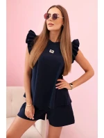 Dámsky set s volánom - blúzka s krátkym rukávom a šortky s gumičkou námornícka modrá Dámsky set s volánom - blúzka s krátkym rukávom a šortky s gumičkou námornícka modrá