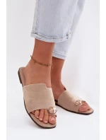 Dámské ploché sandály s ozdobným detailem ekologické semišové béžové Selavine