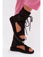 Dámské Sandály Eko Semišové S Vysokým Nártem a Zavazováním Černé Ferlisse