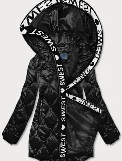 Čierna dámska bunda s ozdobnou lemovkou (B8113-1)