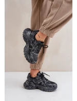 Sneakersy Damskie Z Przetarciami Na Platformie Czarne Seladwen
