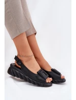 Skórzane Sandały Damskie Na Koturnie z Ozdobą Artiker 56C2156 Czarne