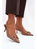 Dámské sandály na podpatku s ozdobným detailem hnědé Brienne