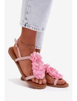 Dámské sandály Ploché S Ozdobnými Květinami Růžové Noemia