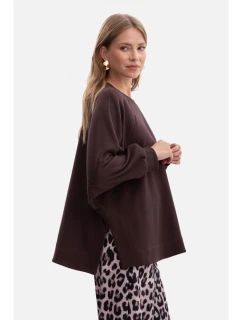 B306 Pletená mikina uvoľneného strihu - tmavá čokoláda