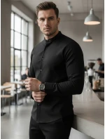 Pánska ležérna čierna košeľa SLIM FIT so stojacím golierom FashionStreet DX2597 Pánska ležérna čierna košeľa SLIM FIT so stojacím golierom FashionStreet DX2597