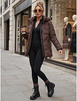 Dámska zimná prešívaná bunda s kapucňou, hnedá, FashionStreet TY5754