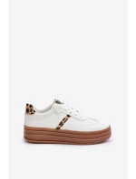 Sneakersy Damskie Na Platformie Panterka Białe Dravinnia