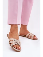 Klapki Damskie Płaskie Z Przeplatającymi Się Paskami Beżowe Acimine