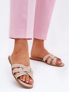 Klapki Damskie Płaskie Z Przeplatającymi Się Paskami Beżowe Acimine