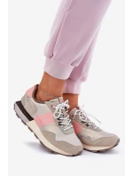 Zamszowe Sneakersy Damskie Big Star RR274243 HI-POLY SYSTEM Szaro-Różowe