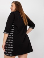 Čierne plus veľkosť mikinové šaty s potlačou