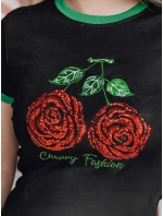 ROSAWIS dámske bavlnené tričko s flitrami čierne FashionStreet RY2846 ROSAWIS dámske bavlnené tričko s flitrami čierne FashionStreet RY2846