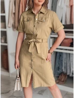 LOVE ME MIDI midi košeľové šaty béžové FashionStreet EY2594