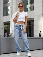 Dámske baggy džínsy s vysokými siedmimi modrými nohavicami FashionStreet UY2928 Dámske baggy džínsy s vysokými siedmimi modrými nohavicami FashionStreet UY2928