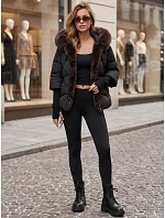 Dámska zimná prešívaná bunda s kožušinou, čierna, FashionStreet TY5990 Dámska zimná prešívaná bunda s kožušinou, čierna, FashionStreet TY5990