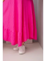 Dámske plus size šaty s krátkymi rukávmi a volánom z ľahkej viskózy vo fuchsiovej farbe Dámske plus size šaty s krátkymi rukávmi a volánom z ľahkej viskózy vo fuchsiovej farbe